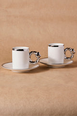 Cihangir Silver Trim Porcelain Coffee Cup Set for 2