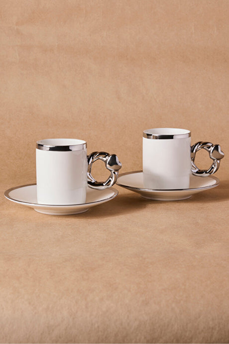 Cihangir Silver Trim Porcelain Coffee Cup Set for 2
