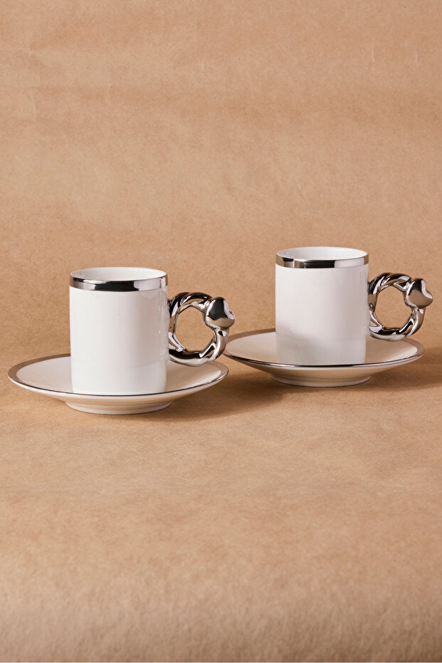 Cihangir Silver Trim Porcelain Coffee Cup Set for 2