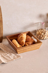 Acacia Wood Bread Basket - 20x20x6 cm Serving Tray