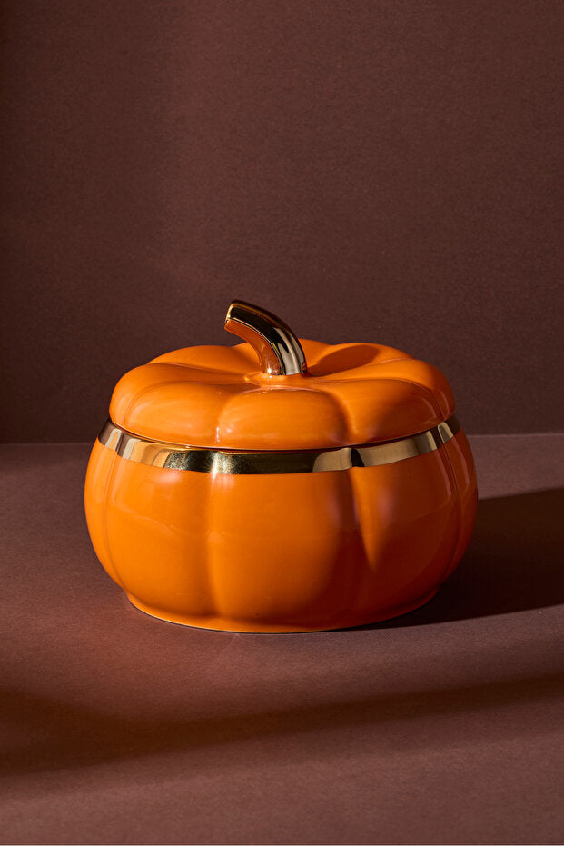Pumpkin Porcelain Lidded Storage Jar - 13.3x13.3x6.3 cm