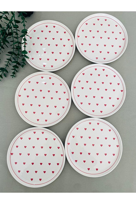 Charming Red Heart 20cm Ceramic Dessert & Serving Plate Set (6 Pcs)