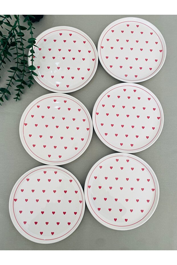 Charming Red Heart 20cm Ceramic Dessert & Serving Plate Set (6 Pcs)