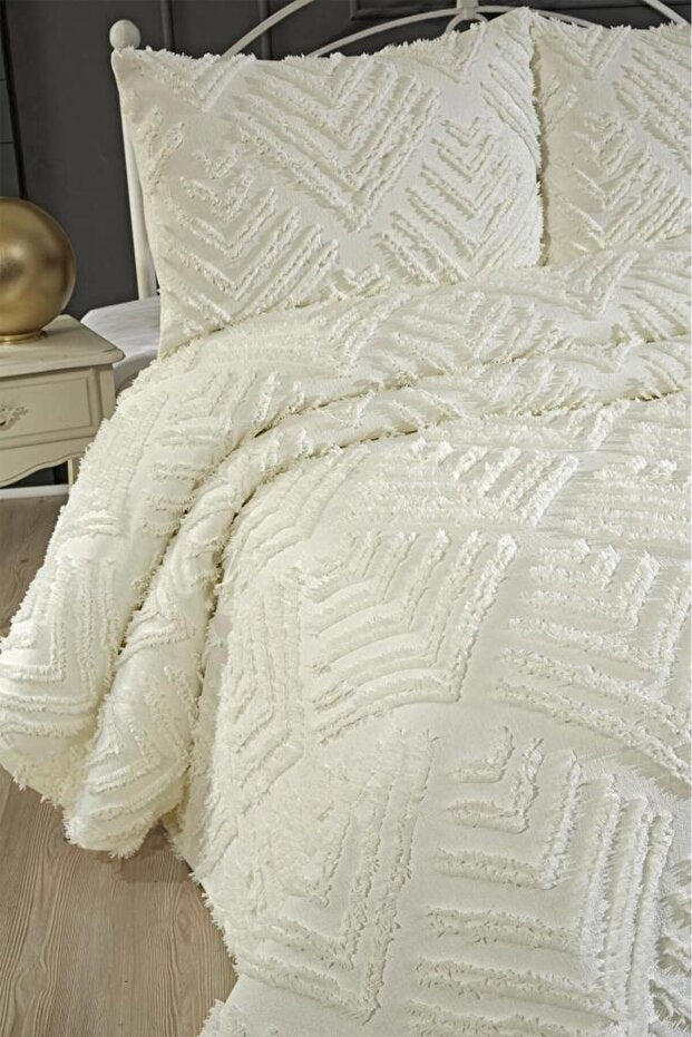 3-Piece Double Pique Set - Cream Cotton Bedding
