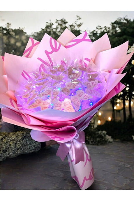 LED Pink Butterfly Bouquet - Love Wrapped Decorative Gift