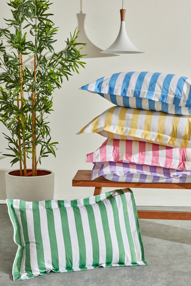 Brine 100% Cotton Single Duvet Cover Set - Green Stripes