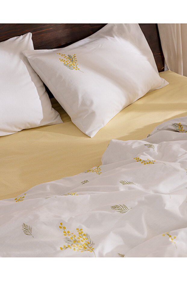 Yvette 100% Cotton Ranforce Double Duvet Cover Set - Yellow