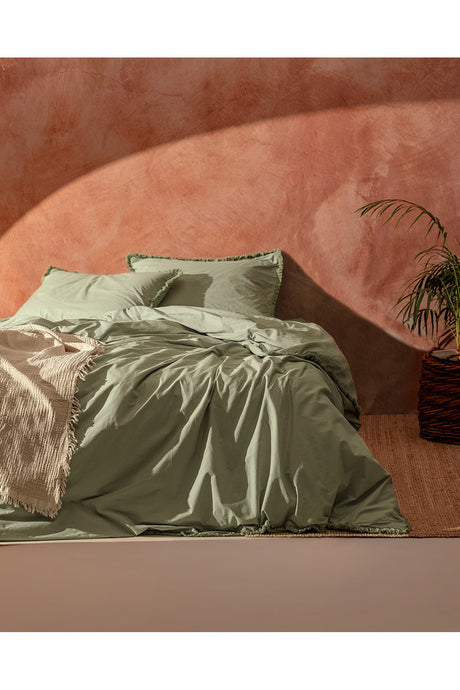 Sona Double Fringed Duvet Cover Set - 100% Cotton Khaki