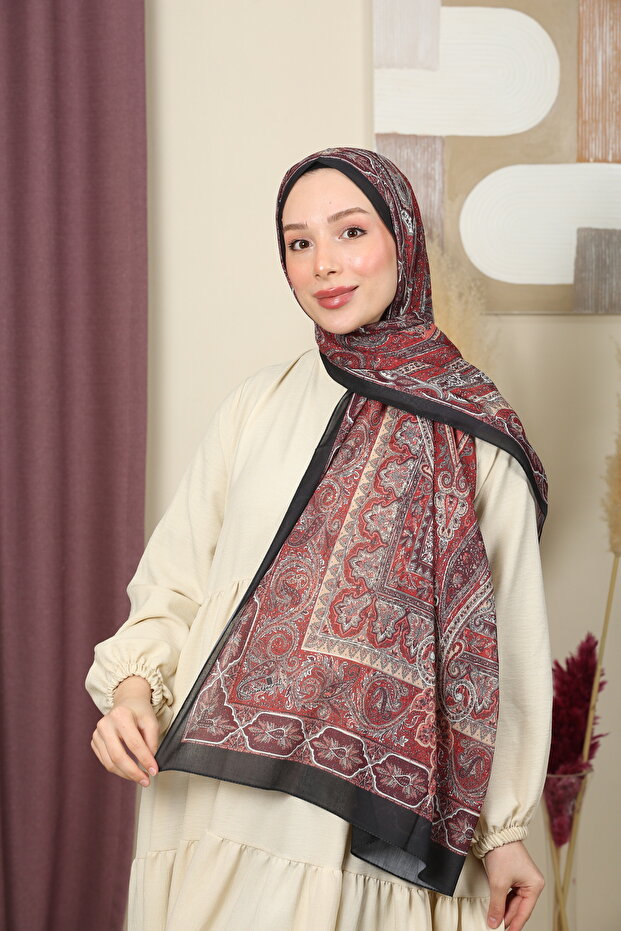 Retro Ethnic Cotton Shawl - Black & Burgundy
