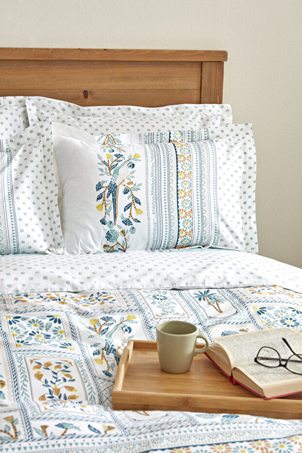 Frega 100% Cotton Single Duvet Cover Set - Green Pattern