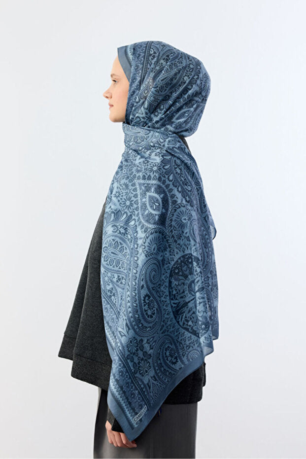 Allica Ethnic Pattern Cotton Soft Non-Slip Shawl - Indigo