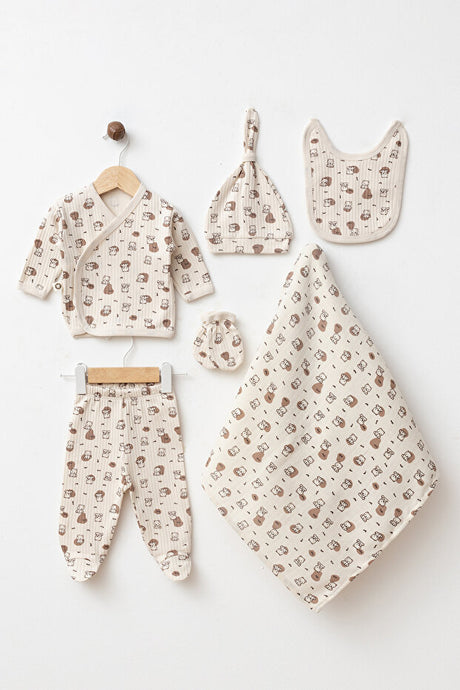 Cute Bear 100% Cotton Newborn 6-Piece Hospital Exit Set with Muslin Blanket