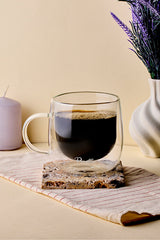 Double Wall Glass Mug - 300ml Insulated Coffee & Tea Cup