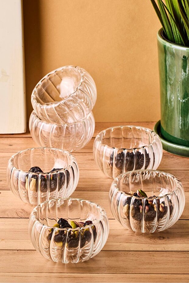 Bowy Line Glass Serving Bowls - Set of 6 (6x2.5 cm)