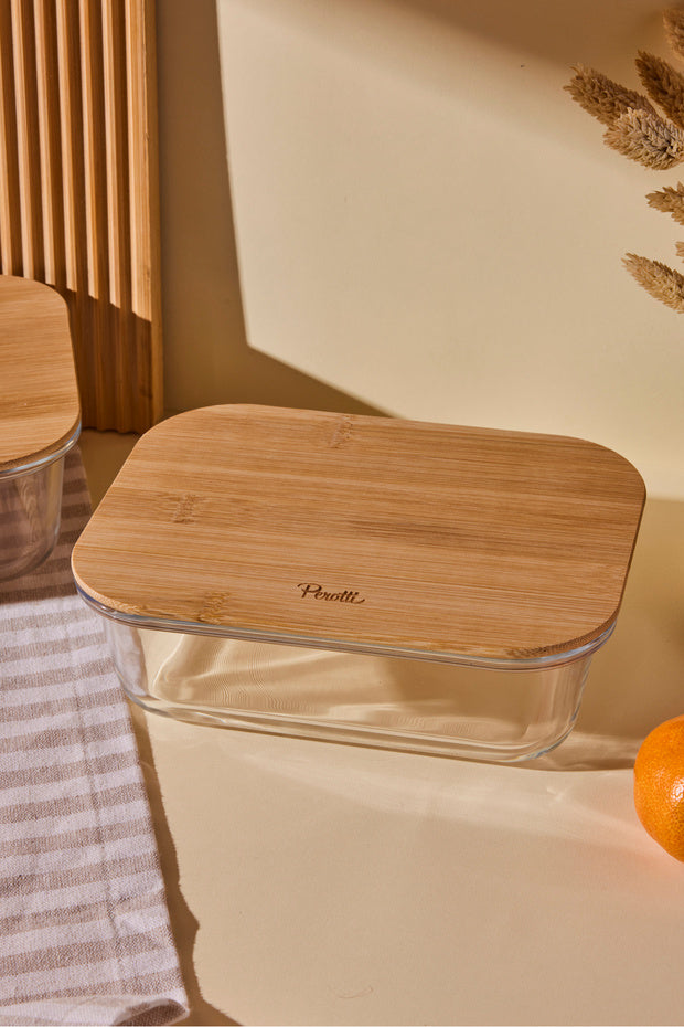 1050ml Rectangular Glass Storage Box with Bamboo Lid