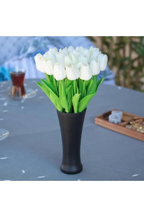 16 Wet-Look White Artificial Tulips Bouquet - Elegant & Lifelike