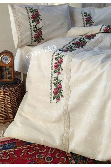 100% Cotton Kanavice Embroidered Duvet Cover Set - 1 Set