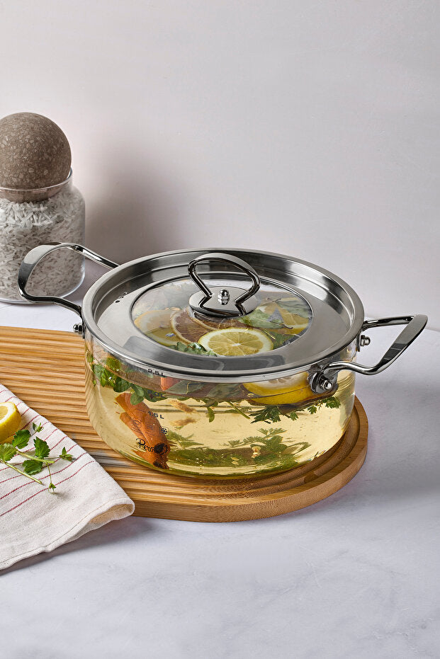Silver Lid Glass Pot - 2.5L Capacity, 20x11 cm