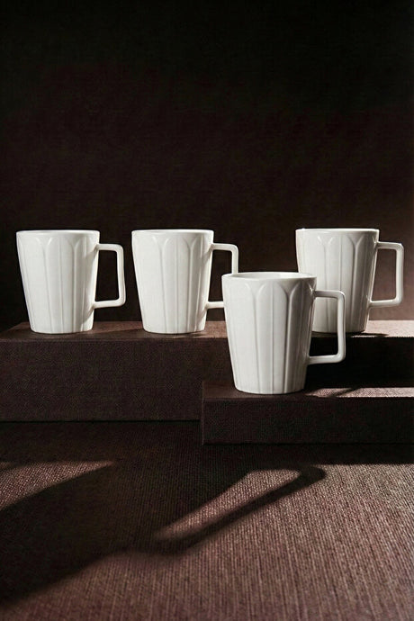 Pure Daisy Pure White Porcelain Mug Set - 230ml, 4 Pieces