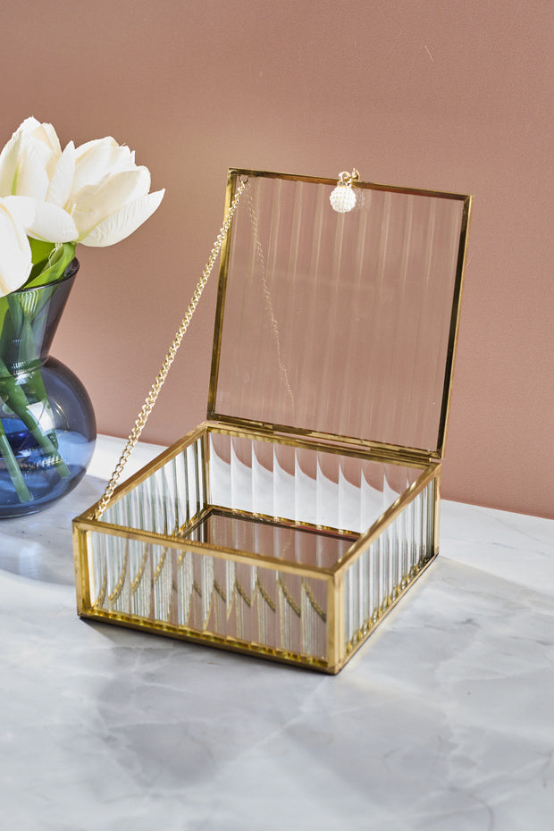 Elegant Ribbed Glass Gift Box - 10cm x 4.5cm