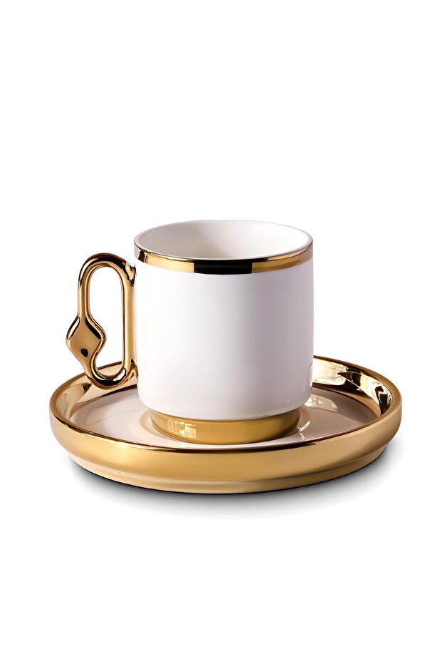 Gold Porcelain Coffee Cup & Saucer Set - 6 Person