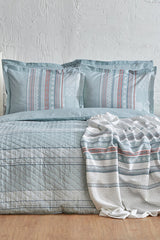 Keira Double Quilted Bed Set - Blue Striped 100% Cotton