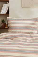 Double Size Duvet Cover Set - Terracotta Stripes, 100% Cotton