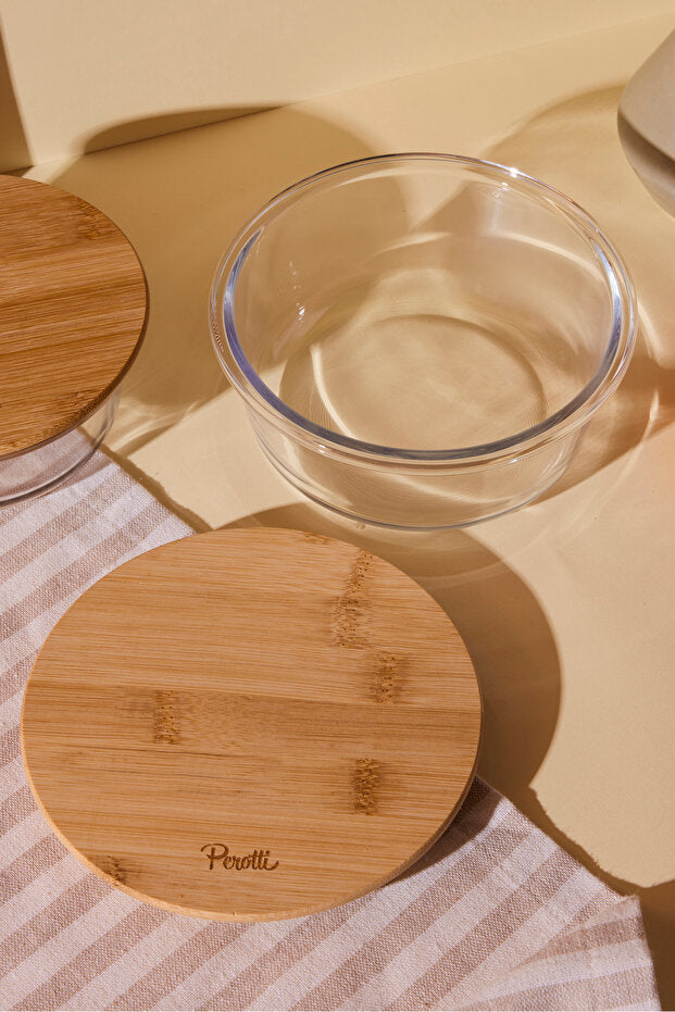 640ml Round Glass Food Storage Container with Bamboo Lid
