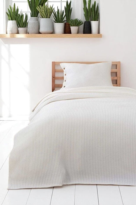 Single Knitted Pique Bedspread Set - 100% Cotton, 160x230 cm