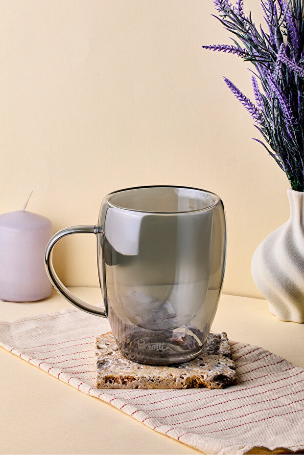 Smoked Double Walled Glass Mug - 350ml Capacity