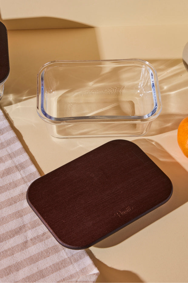 370ml Rectangular Glass Food Storage Container with Wooden Lid