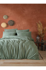 Green 100% Cotton Double Duvet Cover Set - 4 Pieces