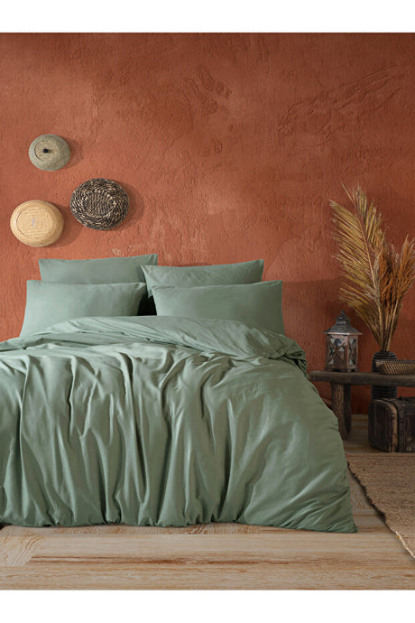 Green 100% Cotton Double Duvet Cover Set - 4 Pieces