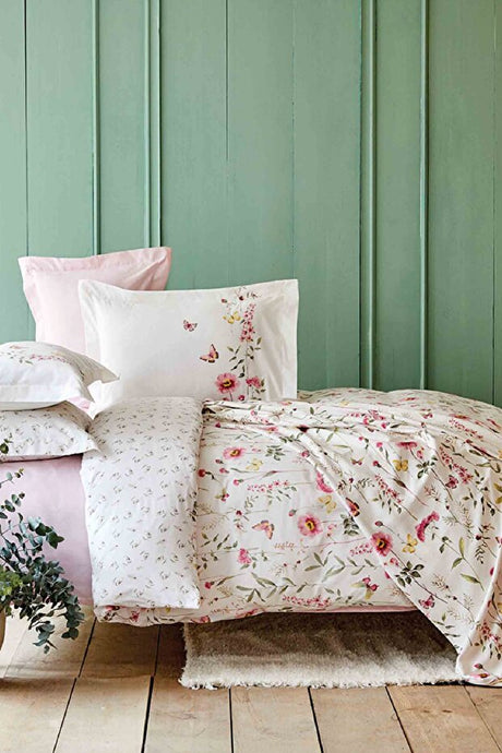 Lorenzo Double Size 100% Cotton Floral Duvet Cover Set with Pique