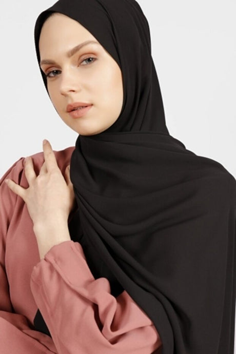 Black Crepe Chiffon Shawl - Lightweight & Elegant