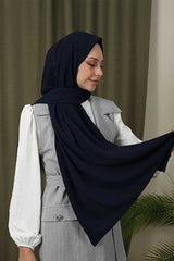 Women's Luxury Medina Silk Shawl - Navy Blue, Wrinkle-Free
