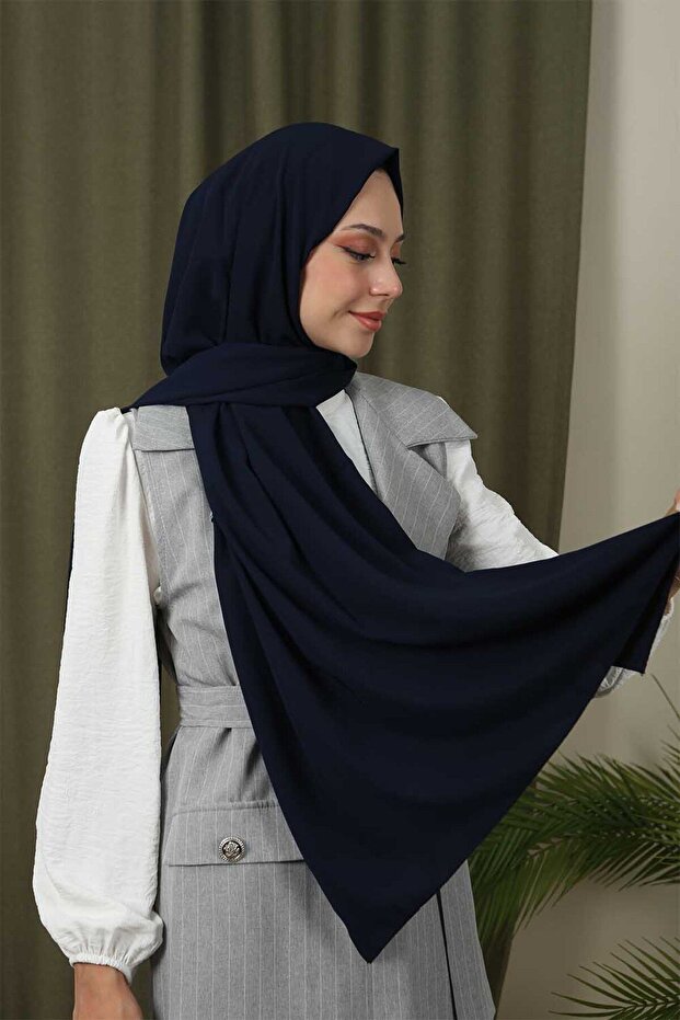 Women's Luxury Medina Silk Shawl - Navy Blue, Wrinkle-Free