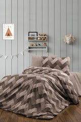 Single Zigzag Brown 3-Piece Duvet Cover Set