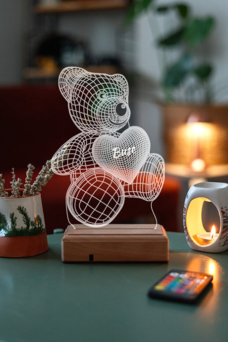 3D Teddy Bear LED Lamp - 16 Color Changing Decorative Night Light