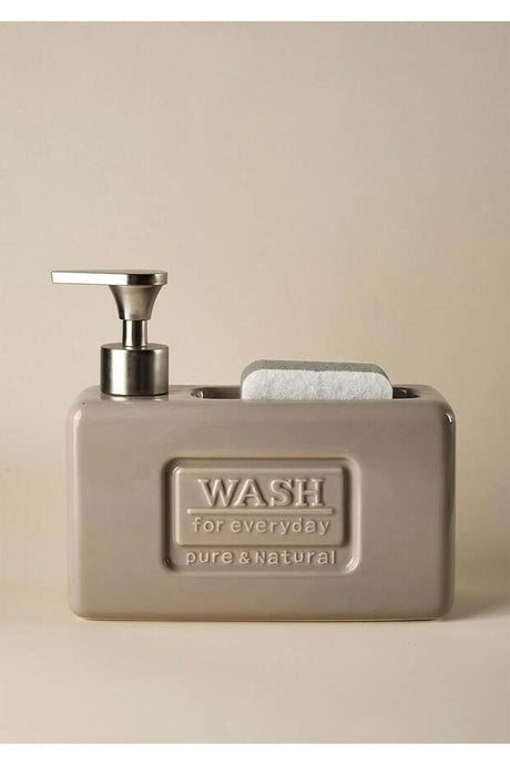 Ashley Taupe Porcelain Liquid Soap Dispenser - 750ml with Sponge Holder