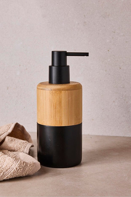 Black & Bamboo Modern Liquid Soap Dispenser for Bathroom