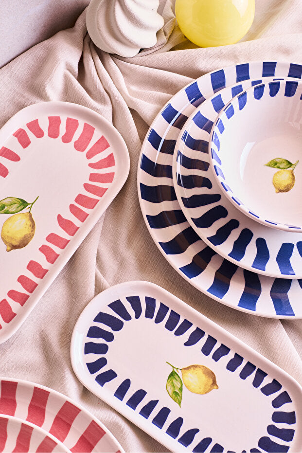 Lemon-Themed 8-Piece Dinner Set for Two - Ceramic Tableware