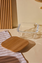 Square Glass Food Storage Container with Bamboo Lid - 320ml