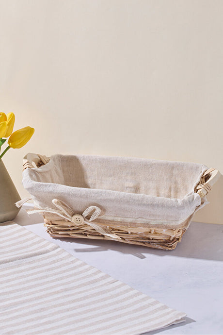Willow Wicker Bread Basket with Liner - 29x19x10 cm