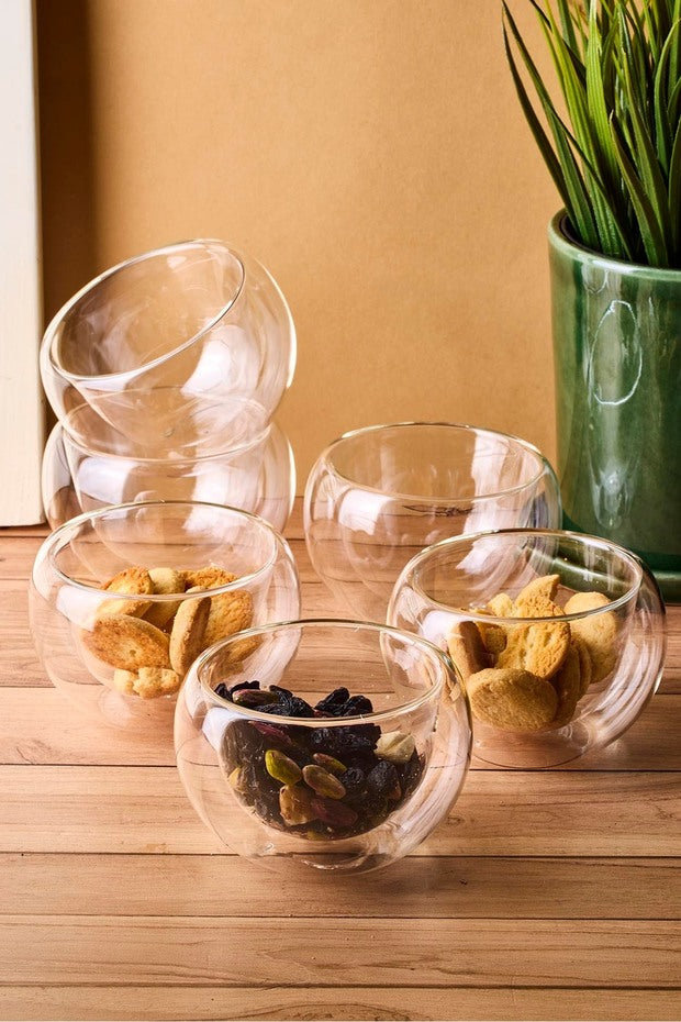Double Walled Glass Serving Bowls - 6 Piece Set (8x4.5 cm)