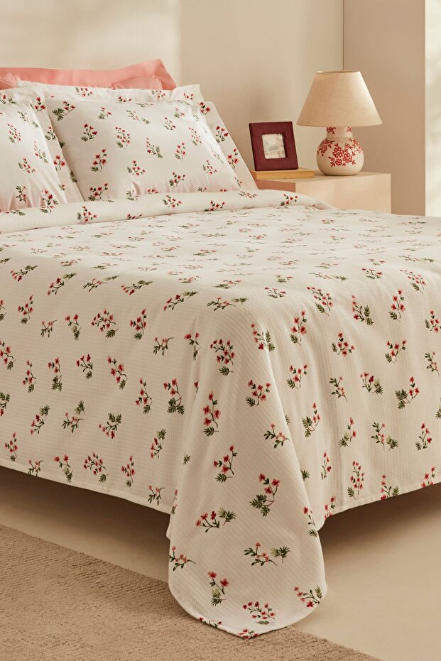 Silvie 100% Cotton Double Pike Set - Red Floral Design