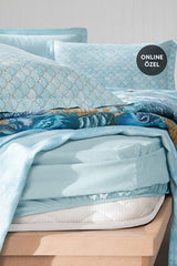 Aquamarine Double Pique Bedding Set - Turquoise Floral