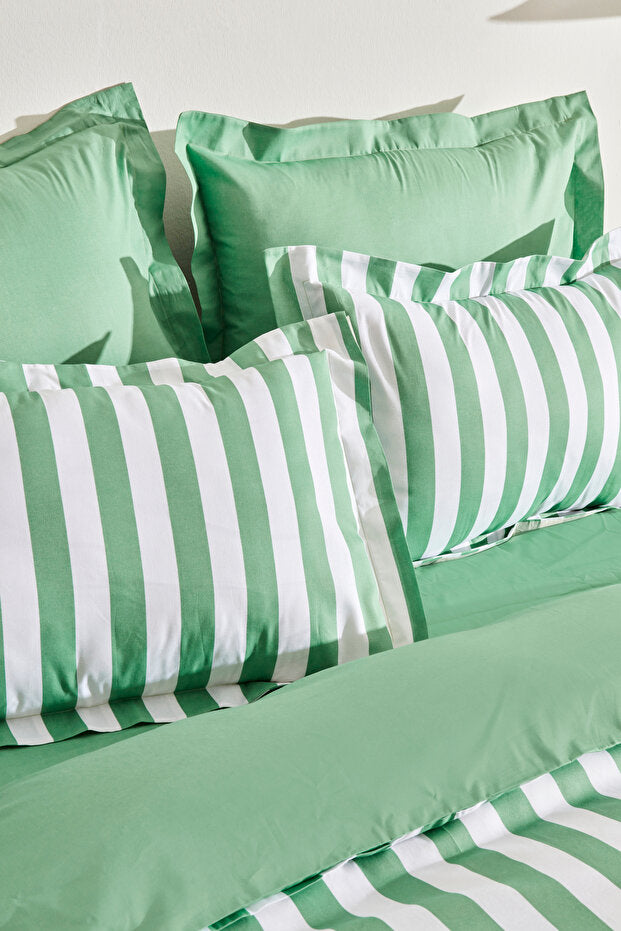 Brine 100% Cotton Single Duvet Cover Set - Green Stripes