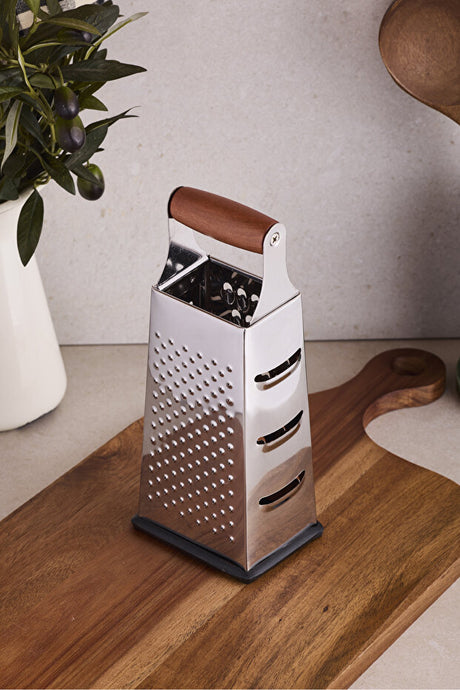 20 cm Acacia Handle 4-Sided Stainless Steel Cheese & Vegetable Grater