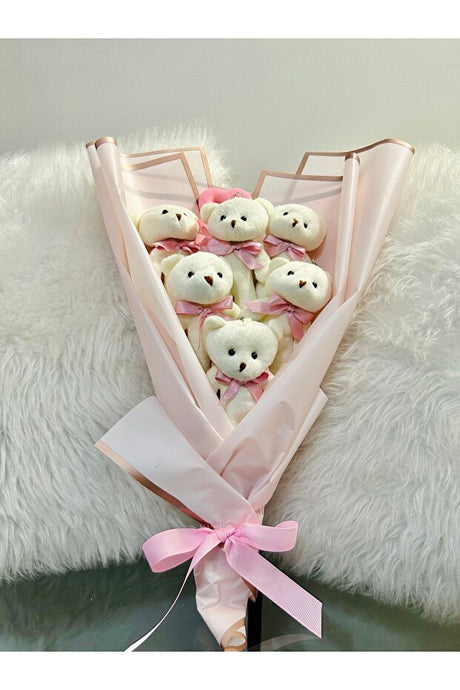 Pink Teddy Bear Bouquet - 6 Plush Bears, 40cm